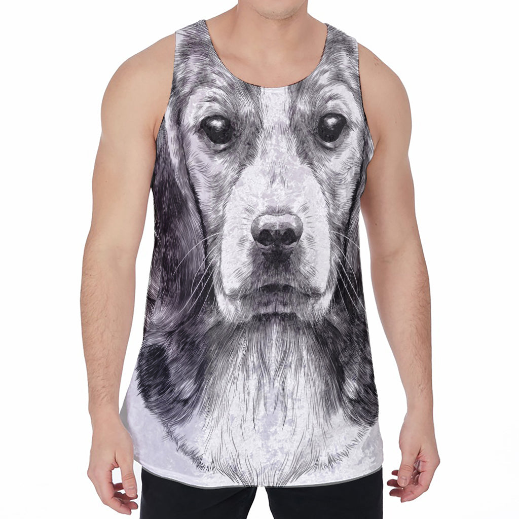 Black And White Drawing Beagle Print Men's Velvet Tank Top