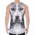 Black And White Drawing Beagle Print Men's Velvet Tank Top