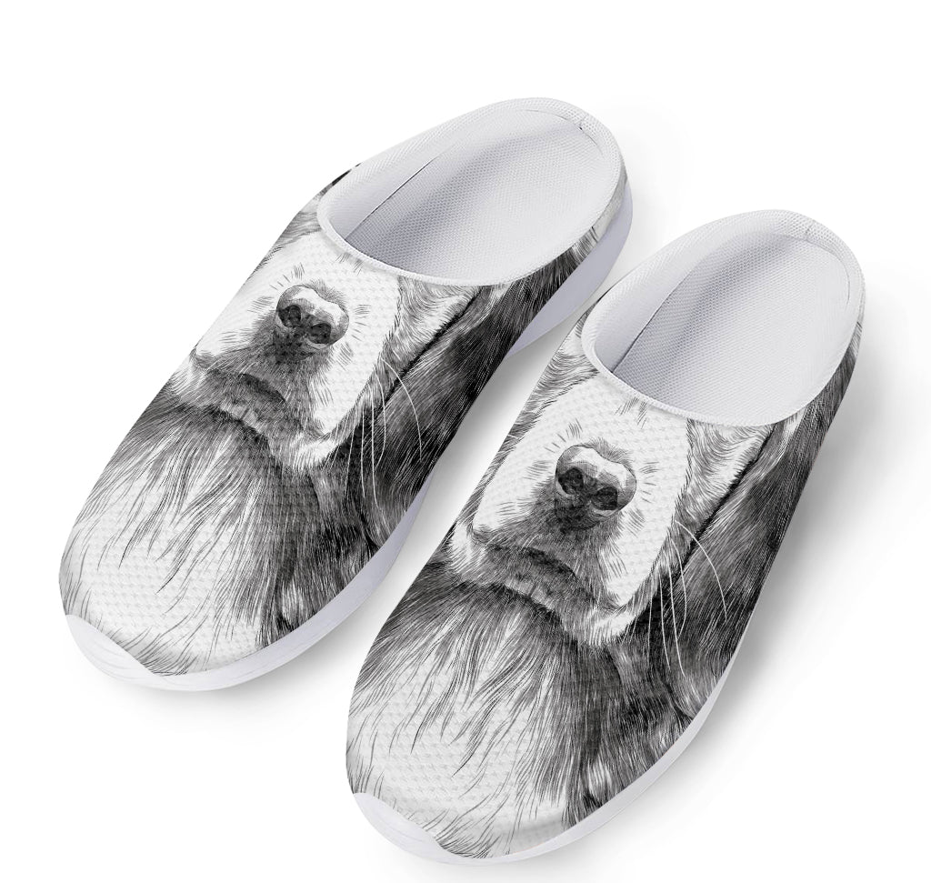 Black And White Drawing Beagle Print Mesh Casual Shoes