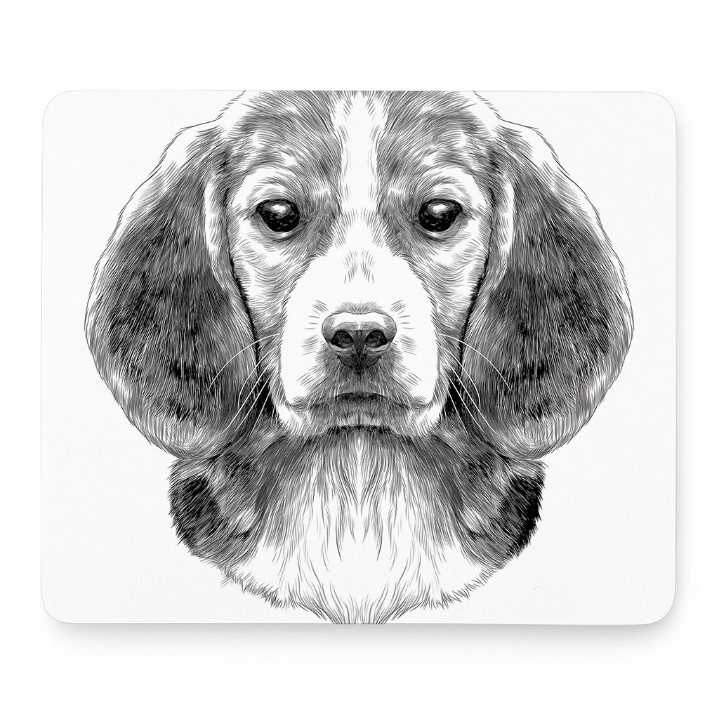 Black And White Drawing Beagle Print Mouse Pad