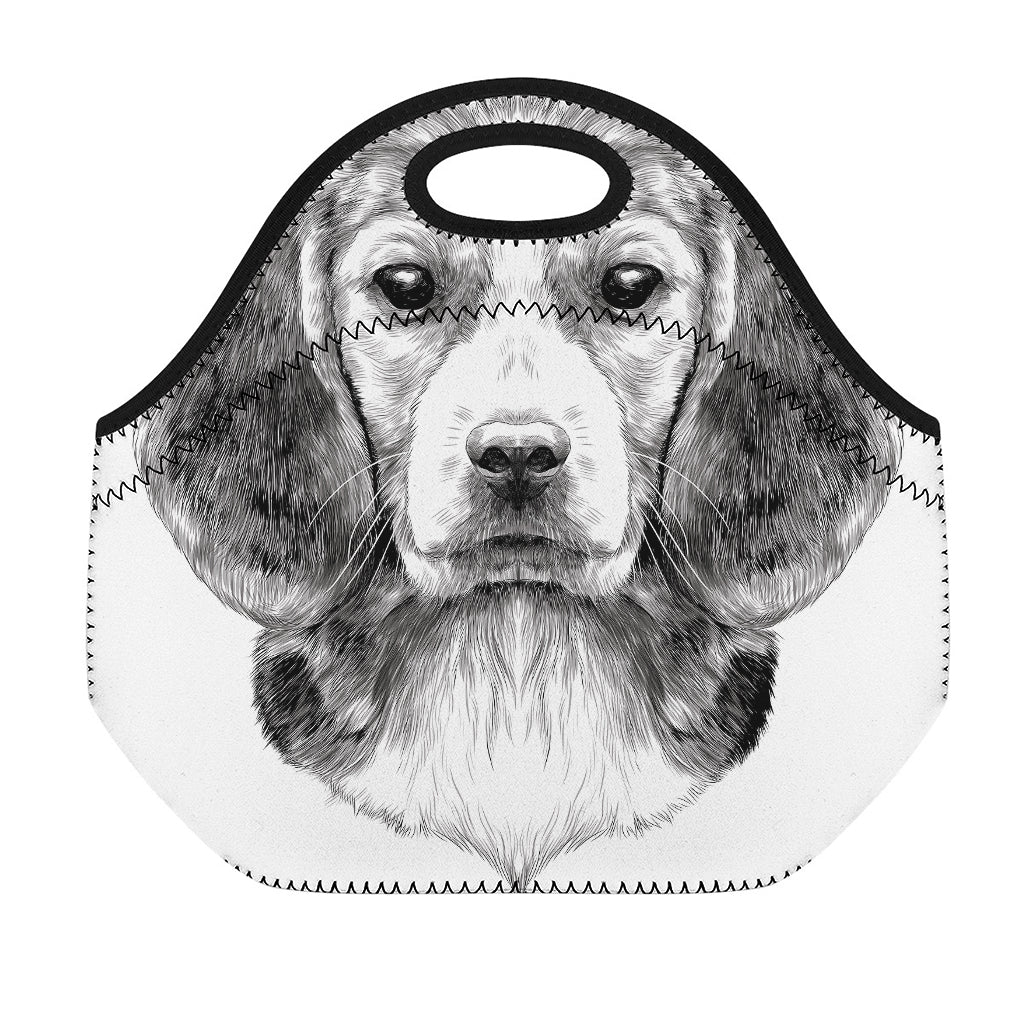 Black And White Drawing Beagle Print Neoprene Lunch Bag