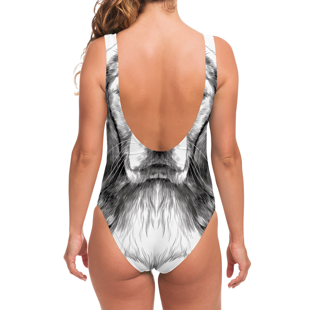 Black And White Drawing Beagle Print One Piece Swimsuit