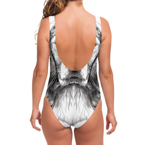 Black And White Drawing Beagle Print One Piece Swimsuit