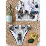 Black And White Drawing Beagle Print One Shoulder Bikini Top