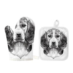 Black And White Drawing Beagle Print Oven Mitt And Pot Holder Set
