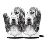 Black And White Drawing Beagle Print Oven Mitts