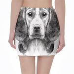 Black And White Drawing Beagle Print Pencil Mini Skirt