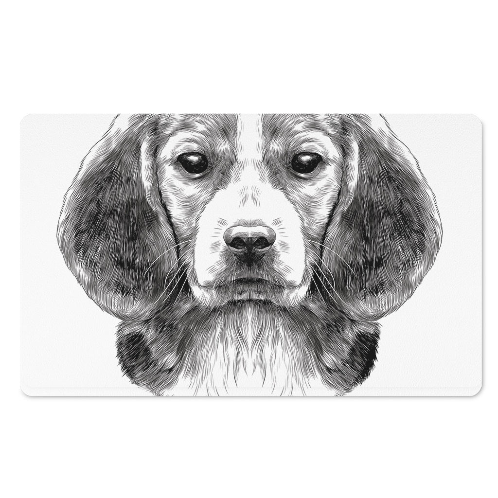 Black And White Drawing Beagle Print Polyester Doormat