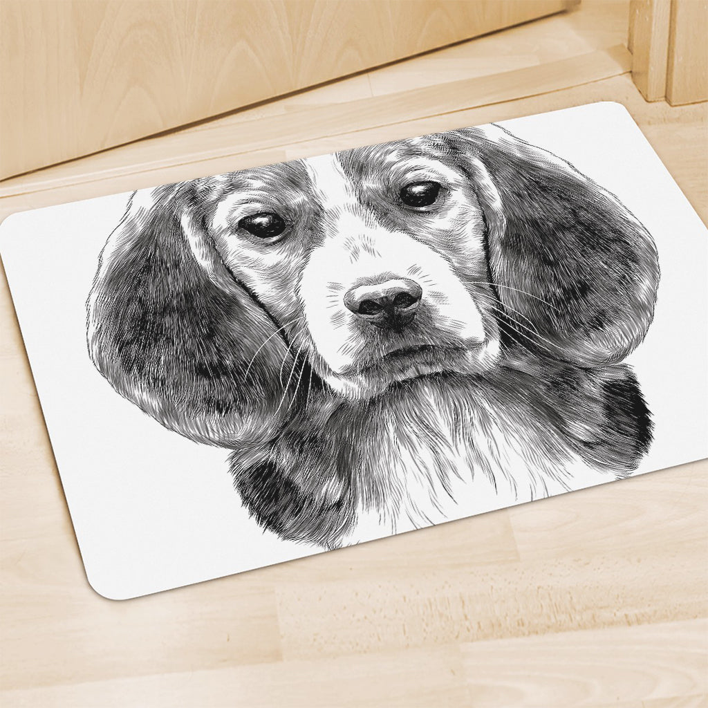 Black And White Drawing Beagle Print Polyester Doormat