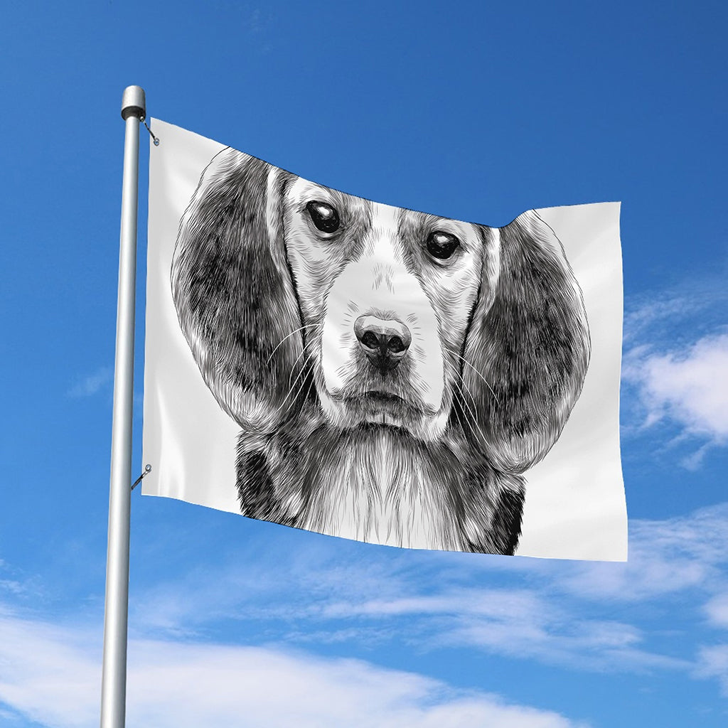 Black And White Drawing Beagle Print Polyester Flag