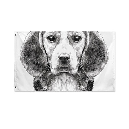 Black And White Drawing Beagle Print Polyester Flag