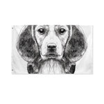 Black And White Drawing Beagle Print Polyester Flag