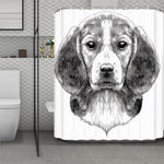 Black And White Drawing Beagle Print Polyester Shower Curtain