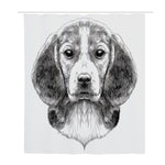 Black And White Drawing Beagle Print Polyester Shower Curtain
