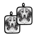 Black And White Drawing Beagle Print Pot Holders