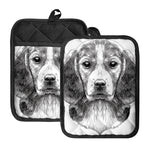 Black And White Drawing Beagle Print Pot Holders With Pocket