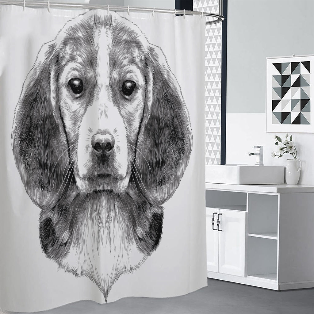 Black And White Drawing Beagle Print Premium Shower Curtain