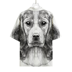 Black And White Drawing Beagle Print Rayon Hawaiian Shirt