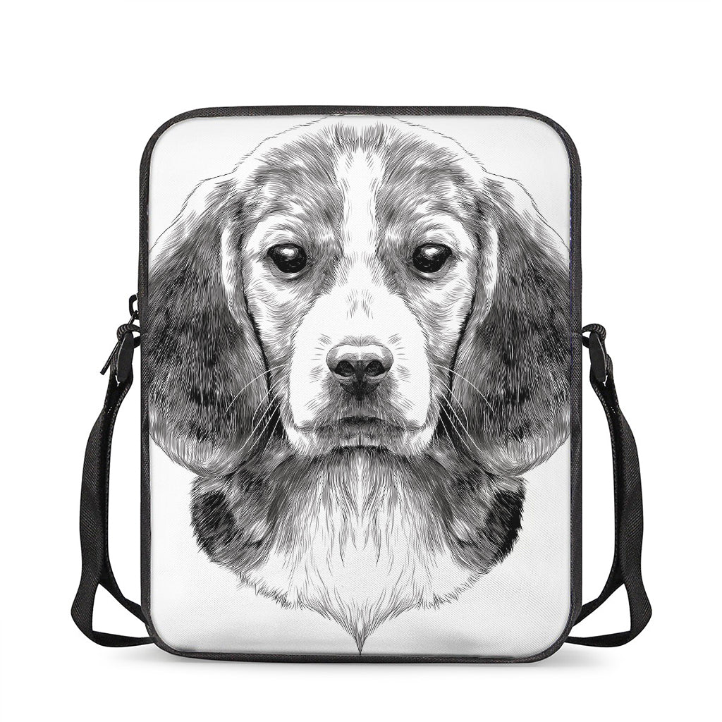 Black And White Drawing Beagle Print Rectangular Crossbody Bag