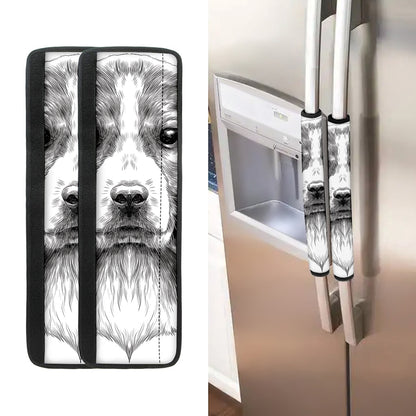 Black And White Drawing Beagle Print Refrigerator Handle Covers