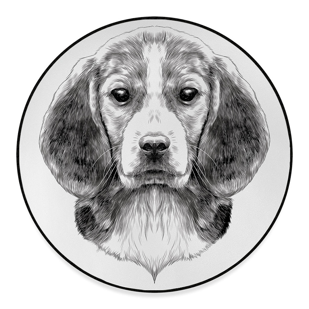 Black And White Drawing Beagle Print Round Floor Mat