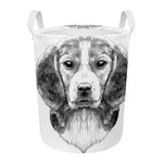Black And White Drawing Beagle Print Round Laundry Basket