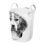 Black And White Drawing Beagle Print Round Laundry Basket