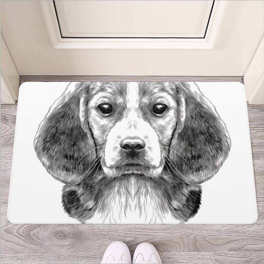 Black And White Drawing Beagle Print Rubber Doormat