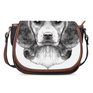 Black And White Drawing Beagle Print Saddle Bag