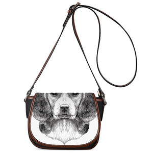 Black And White Drawing Beagle Print Saddle Bag