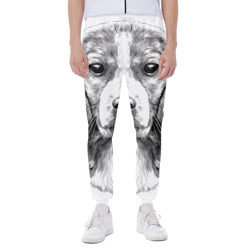 Black And White Drawing Beagle Print Scuba Joggers