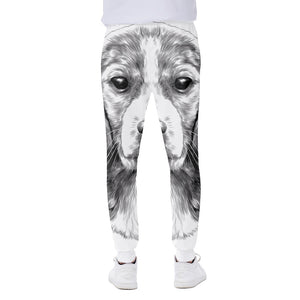 Black And White Drawing Beagle Print Scuba Joggers