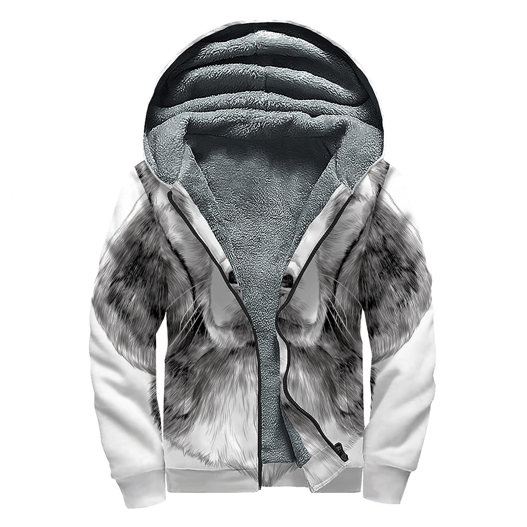 Black And White Drawing Beagle Print Sherpa Lined Zip Up Hoodie