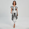 Black And White Drawing Beagle Print Short Sleeve Maxi Dress