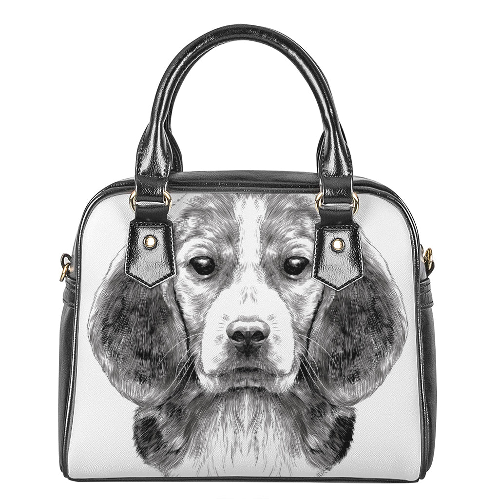 Black And White Drawing Beagle Print Shoulder Handbag