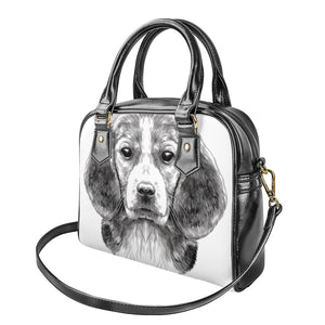 Black And White Drawing Beagle Print Shoulder Handbag