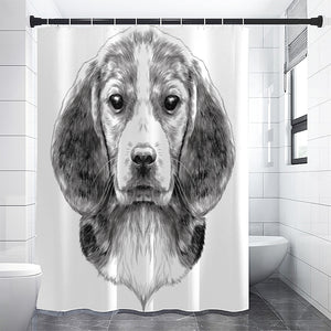 Black And White Drawing Beagle Print Shower Curtain