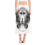 Black And White Drawing Beagle Print Side Slit Midi Skirt