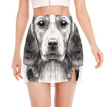 Black And White Drawing Beagle Print Side Slit Mini Skirt