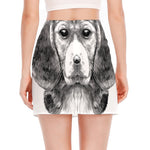 Black And White Drawing Beagle Print Side Slit Mini Skirt