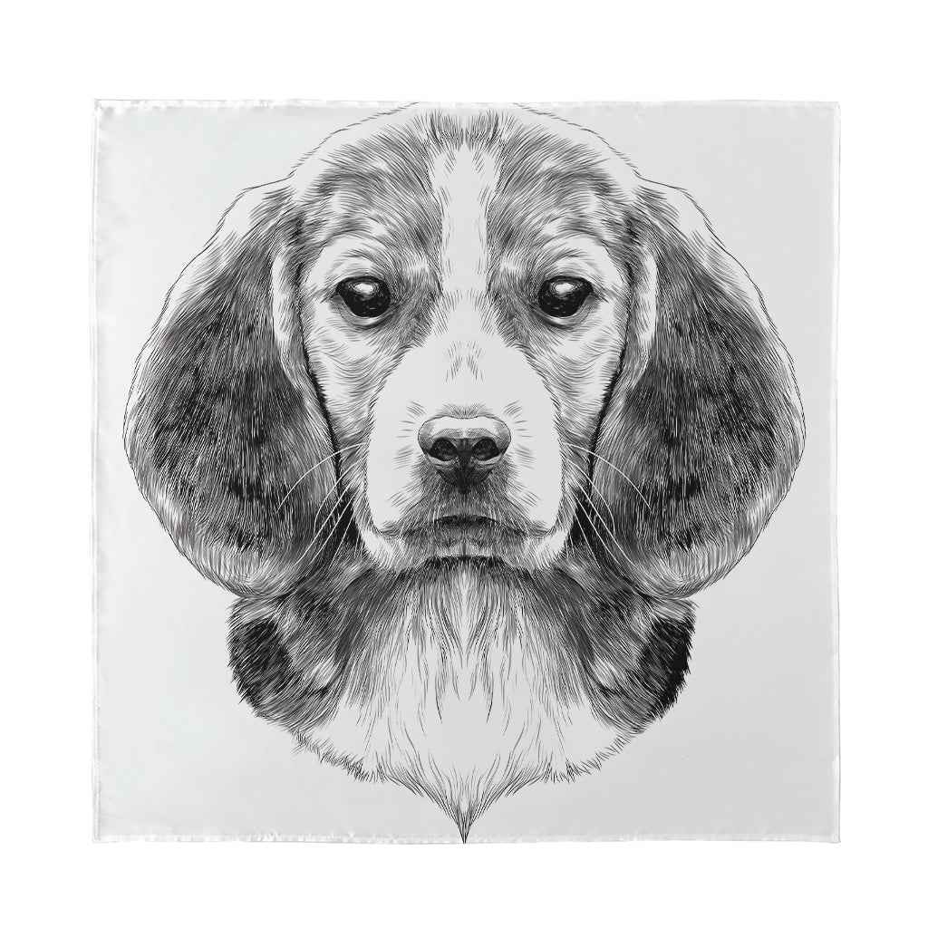 Black And White Drawing Beagle Print Silk Bandana