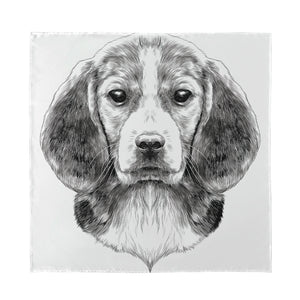 Black And White Drawing Beagle Print Silk Bandana