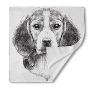 Black And White Drawing Beagle Print Silk Bandana