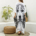 Black And White Drawing Beagle Print Silk V-Neck Kaftan Dress