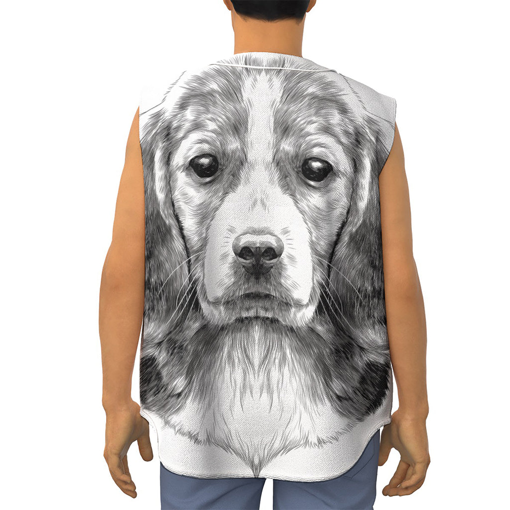 Black And White Drawing Beagle Print Sleeveless Baseball Jersey