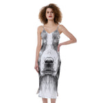 Black And White Drawing Beagle Print Slim Fit Midi Cami Dress