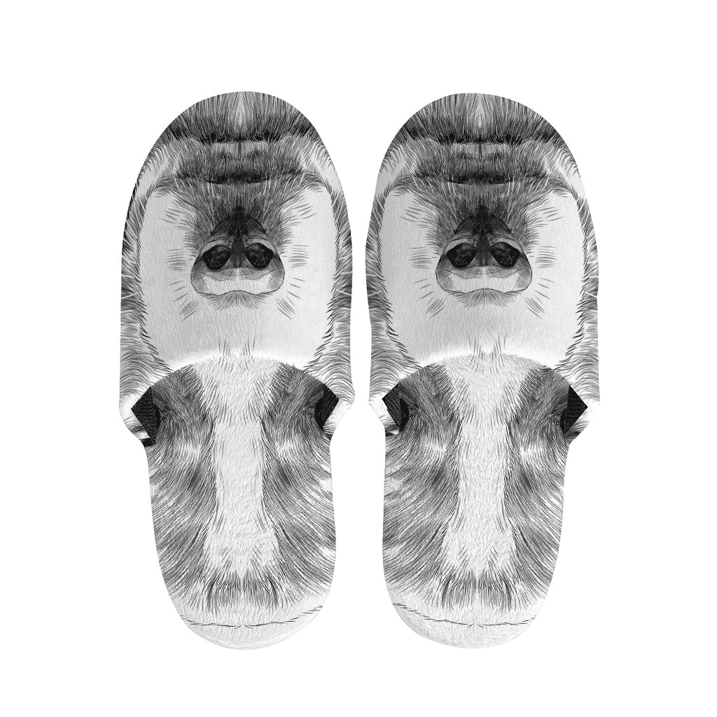 Black And White Drawing Beagle Print Slippers