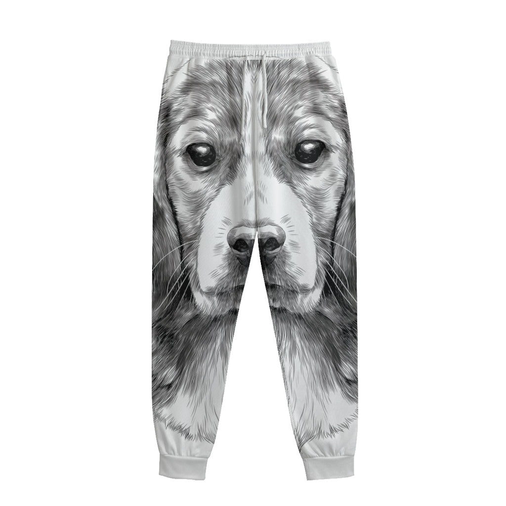 Black And White Drawing Beagle Print Sweatpants