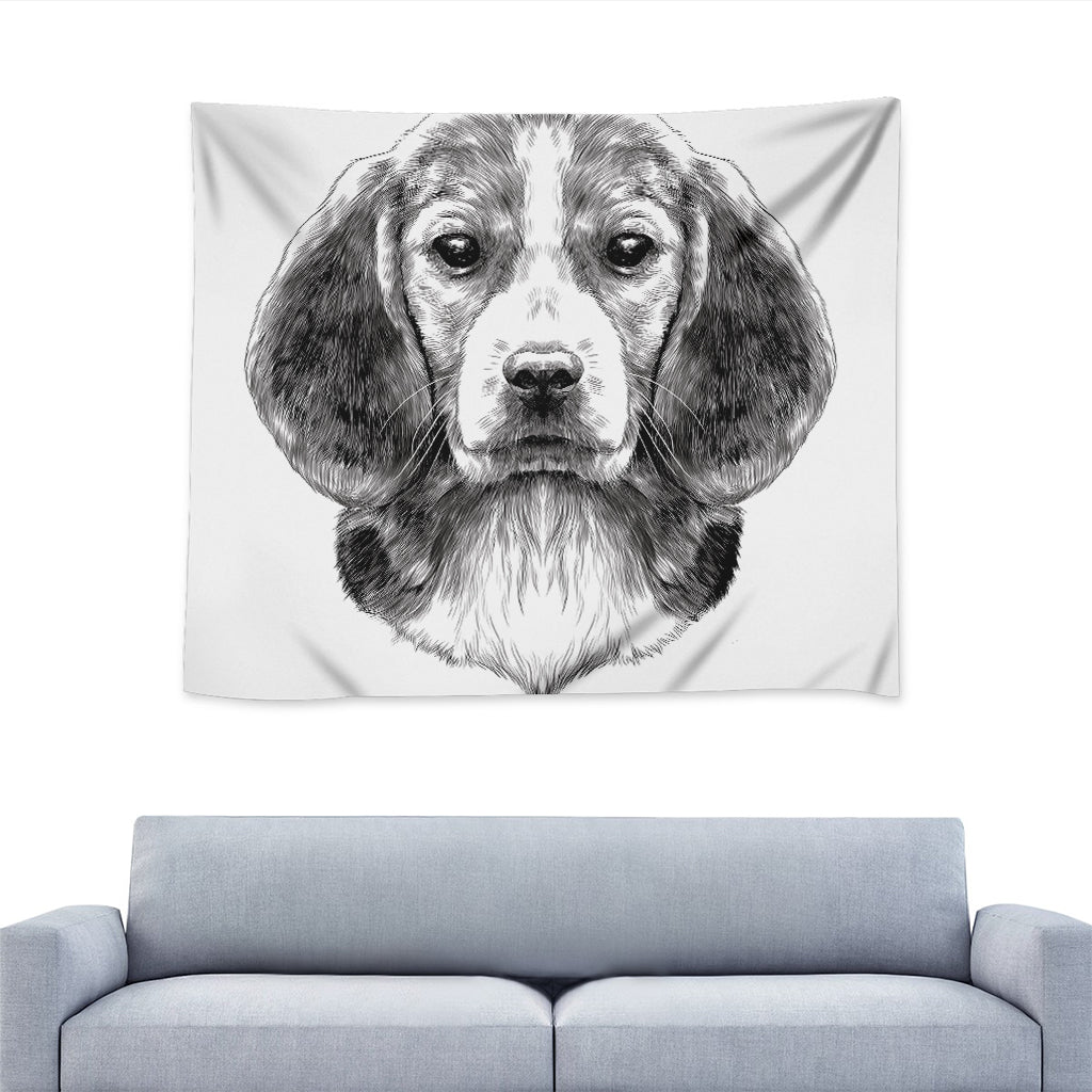 Black And White Drawing Beagle Print Tapestry