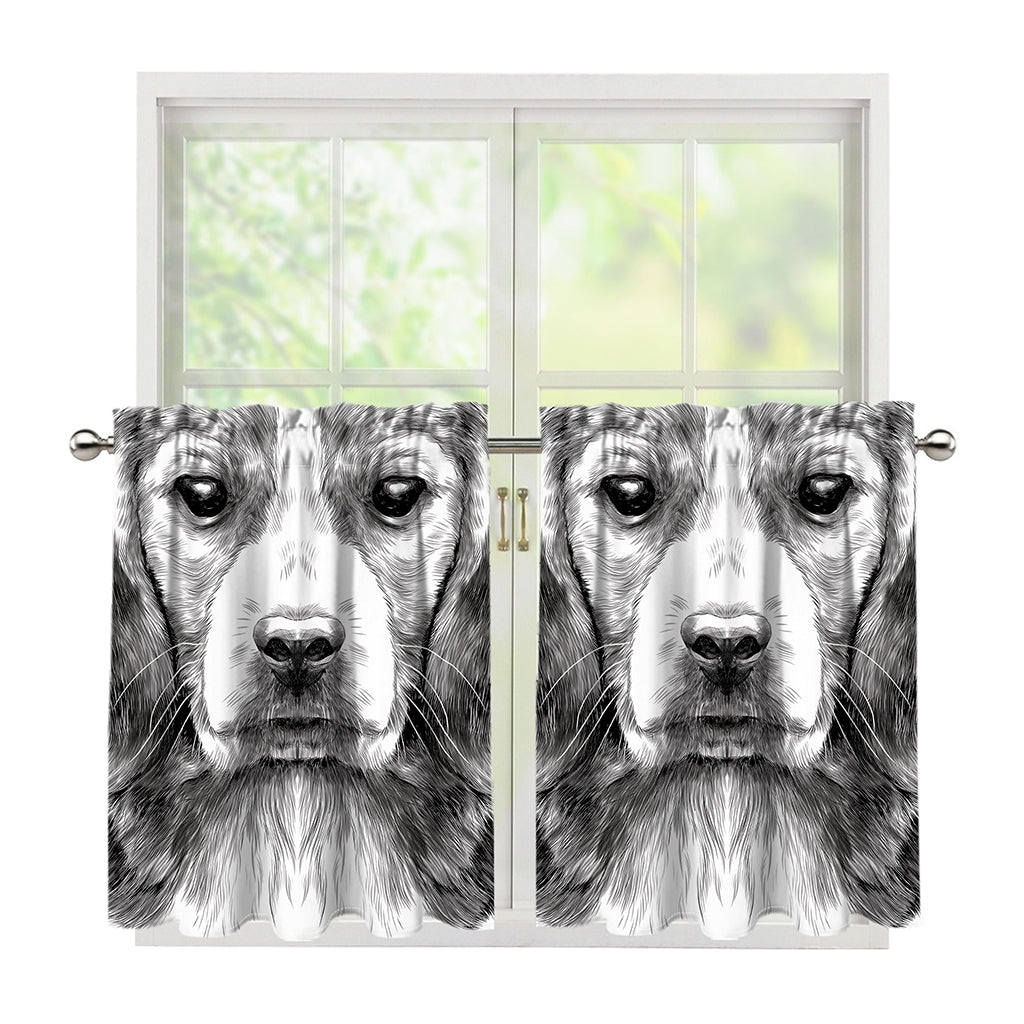 Black And White Drawing Beagle Print Tier Curtains
